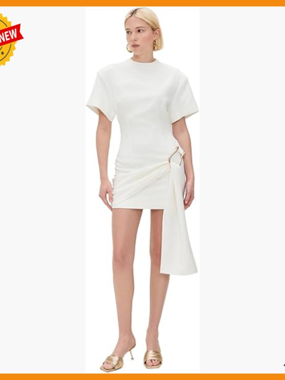 Mini Dress with Exaggerated Sleeves and Draped Belt, Polyester Blend